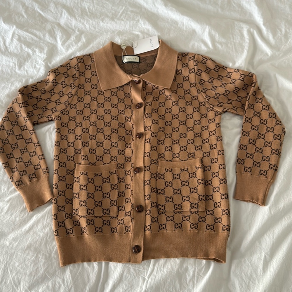 Gucci GG monogram cardigan patch pockets wooden buttons S M